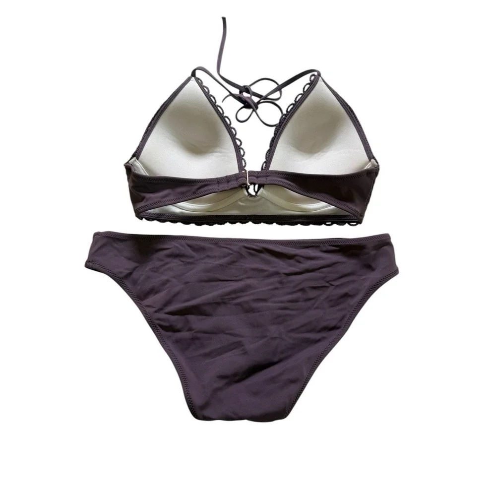 Shade & Shore Bikini Set Womens 34C/M Purple Excellent Crochet Halter‎ Two Piece